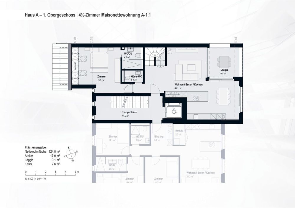 Das "Haus im Haus": 4,5-Zimmer-Wohnung mit Loggia und zusätzlichem Atelier ! A-1.1 -  Bild 10