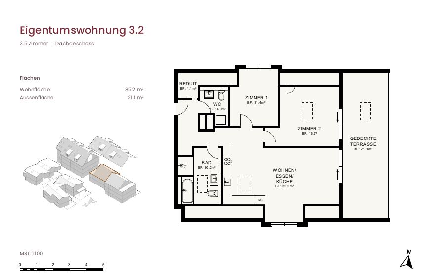 Neubauprojekt "im Gärtli" Wilchingen - 3.5-Zimmer-Dachwohnung - Grundrisse