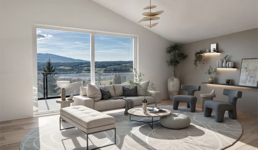 MAGNIFIQUE APPARTEMENT NEUF AVEC VUE LAC ET MONTAGNES À BOTTERENS - Un séjour lumineux et spacieux