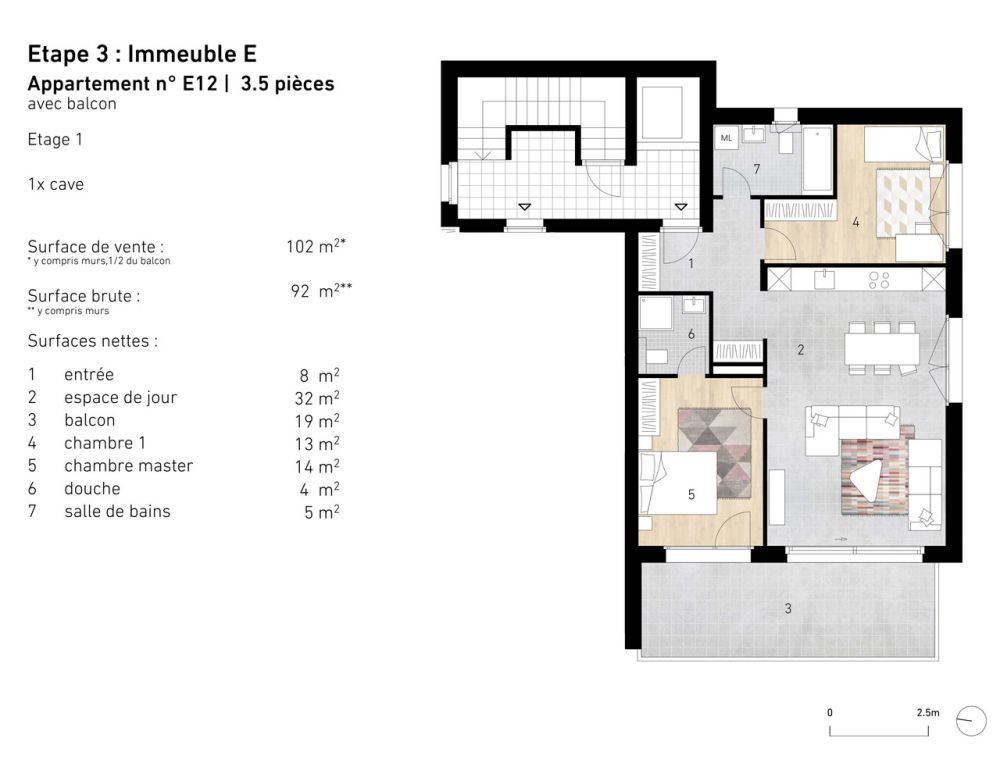 Appartement 3.5 pièces neuf (1er étage) - Lens - Plan - E12