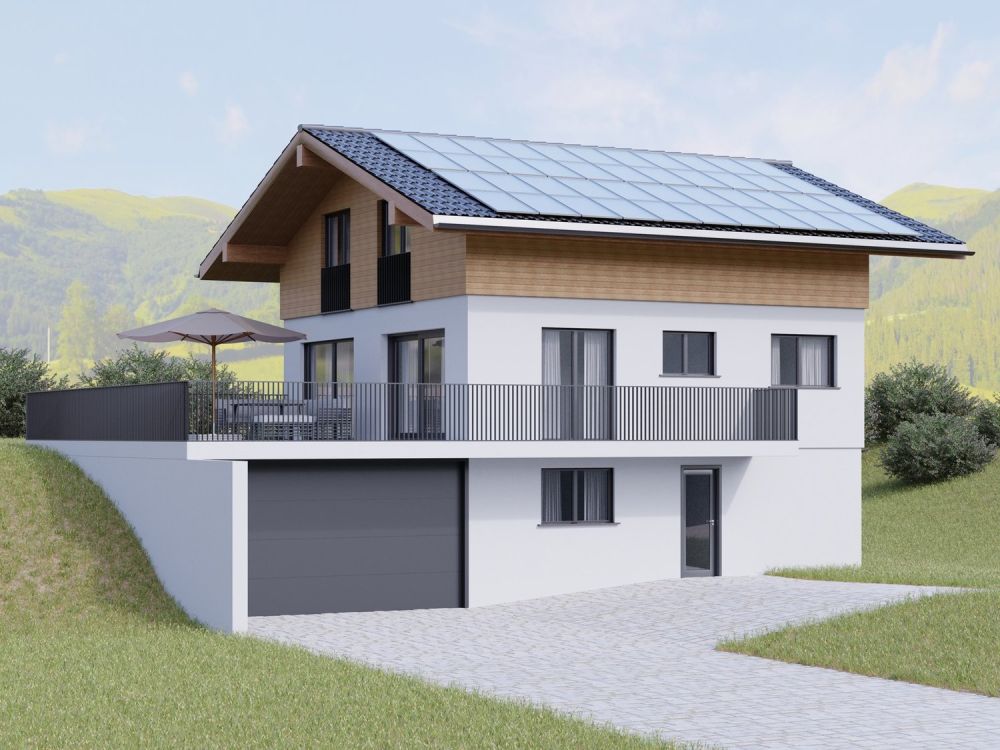 Neubau 5-Zimmer Einfamilienhaus angrenzend an die Landwirtschaftszone - Aussenvisualisierung Ansicht Südost