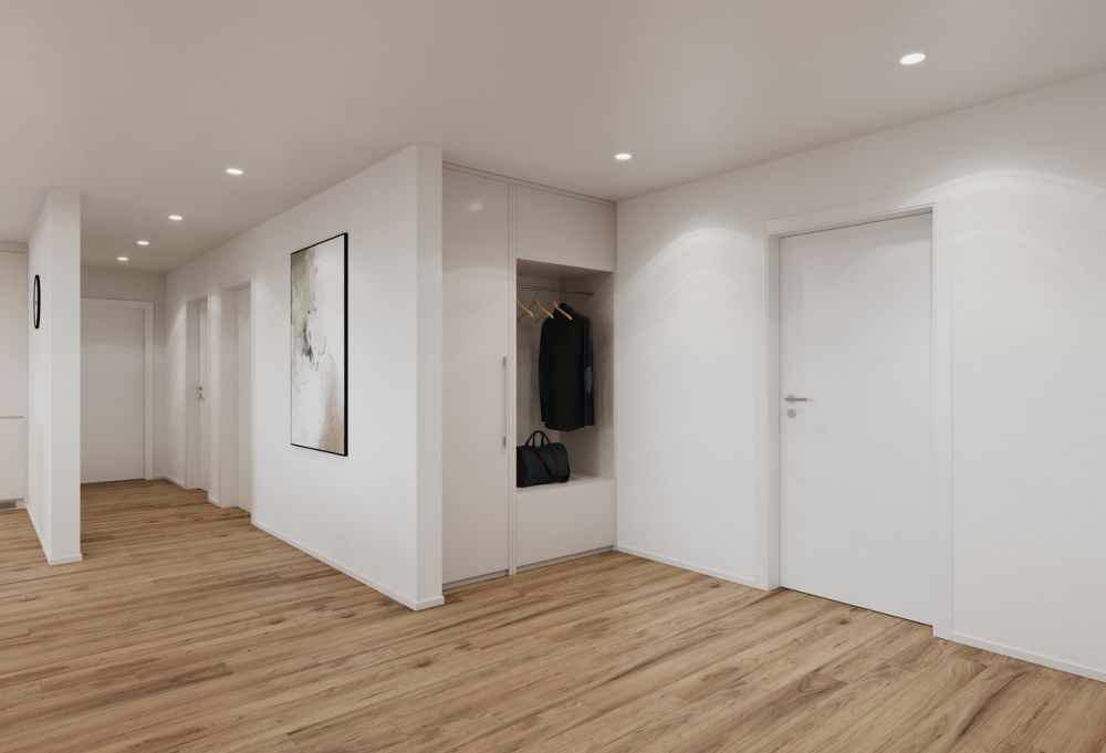 4.5 Z.-Wohnung B, im EG, 122 m² Netto-Wohnfläche und 38m² Terrasse - Eingang - Garderobe
