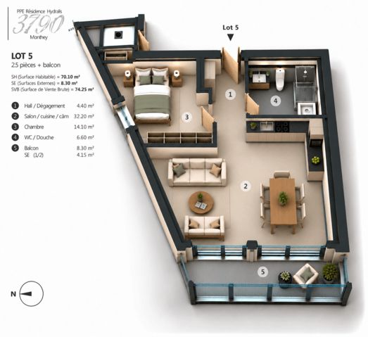 PPE Hydralis lot 3 appartement 2,5 pièces au 1er étage -  Bild 12