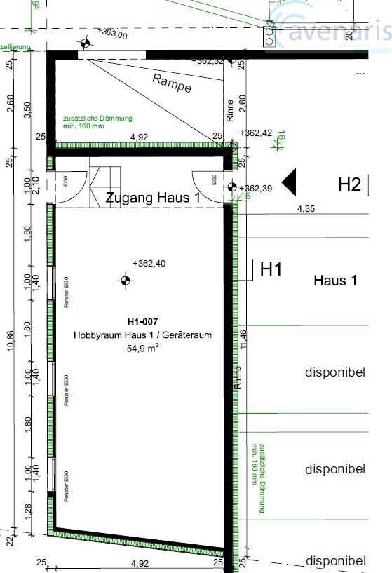 Exklusive Villen mit Aussicht und 65- 80m2 Zusatzfläche im UG - Grundriss Untergeschoss Haus 1 mit Zugang TG