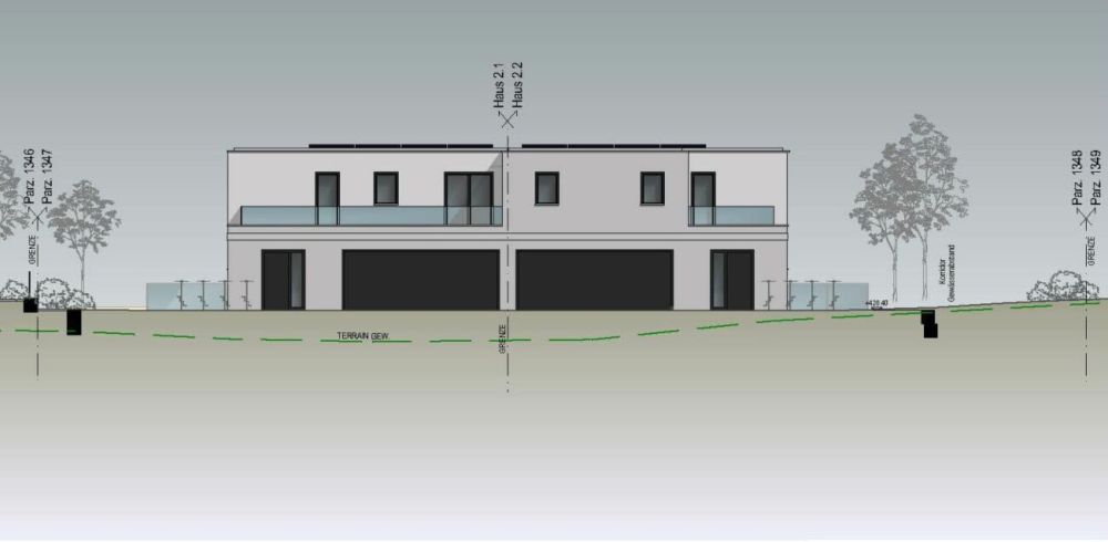 Modernes Eigenheim mit Panorama-Weitsicht ins Grüne und die umliegende Berglandschaft. - Westfassade