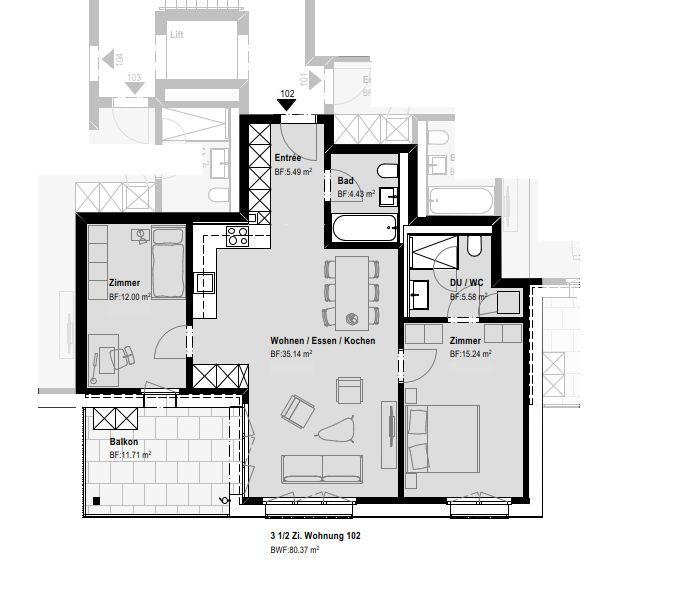 Stilvolle 3.5-Zimmer-Wohnung mit Balkon -  Bild 3