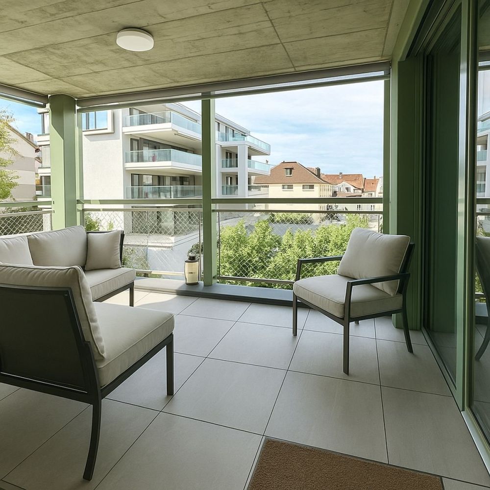 Möblierte exklusive 3.5-Zimmer-Wohnung  mit zwei Balkonen im Zentrum Thalwil - Terrasse West / Abendsonne