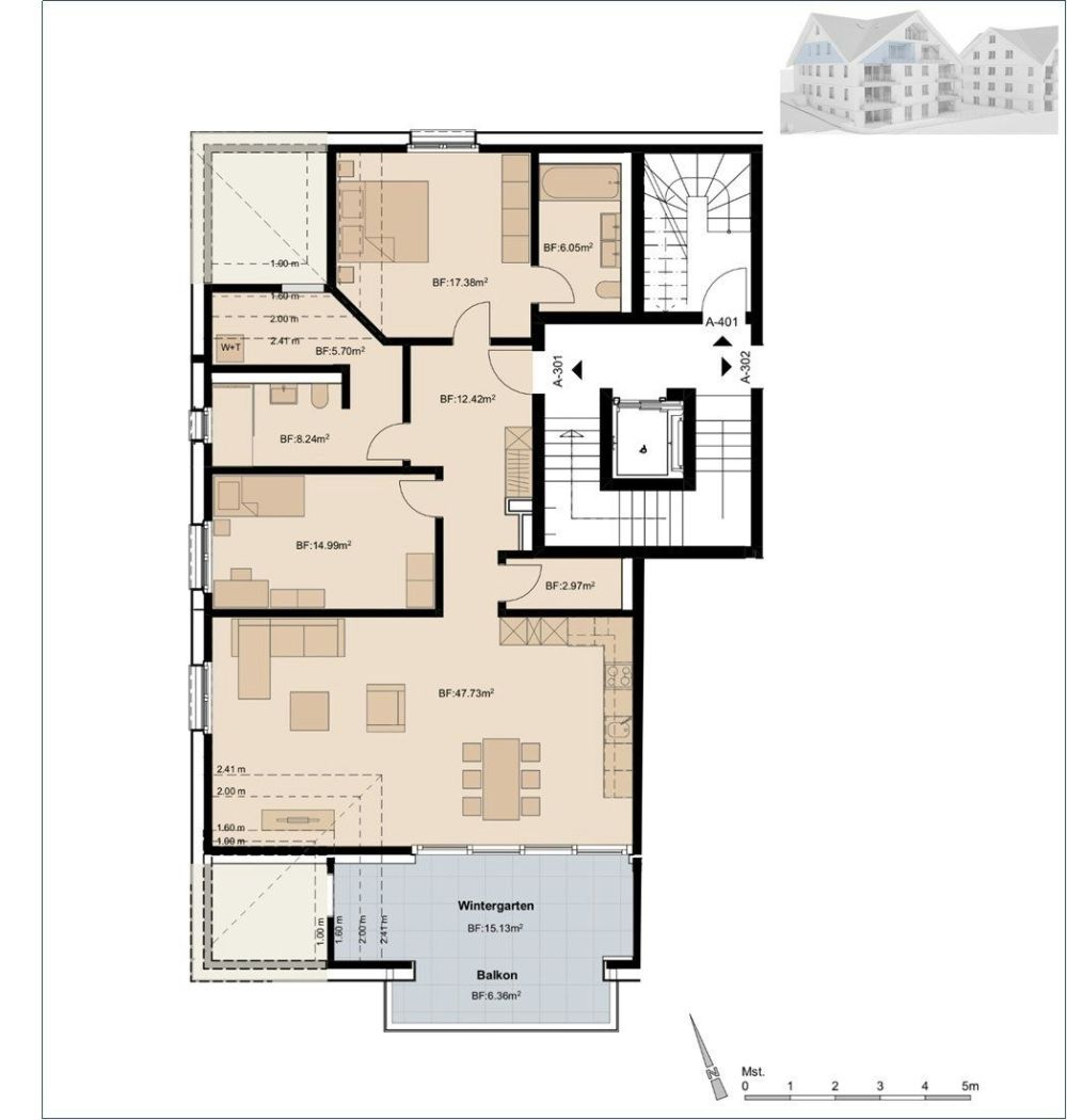 3.5 Zimmerwohnung mit Dachwohnung Feeling! - Grundriss A-301