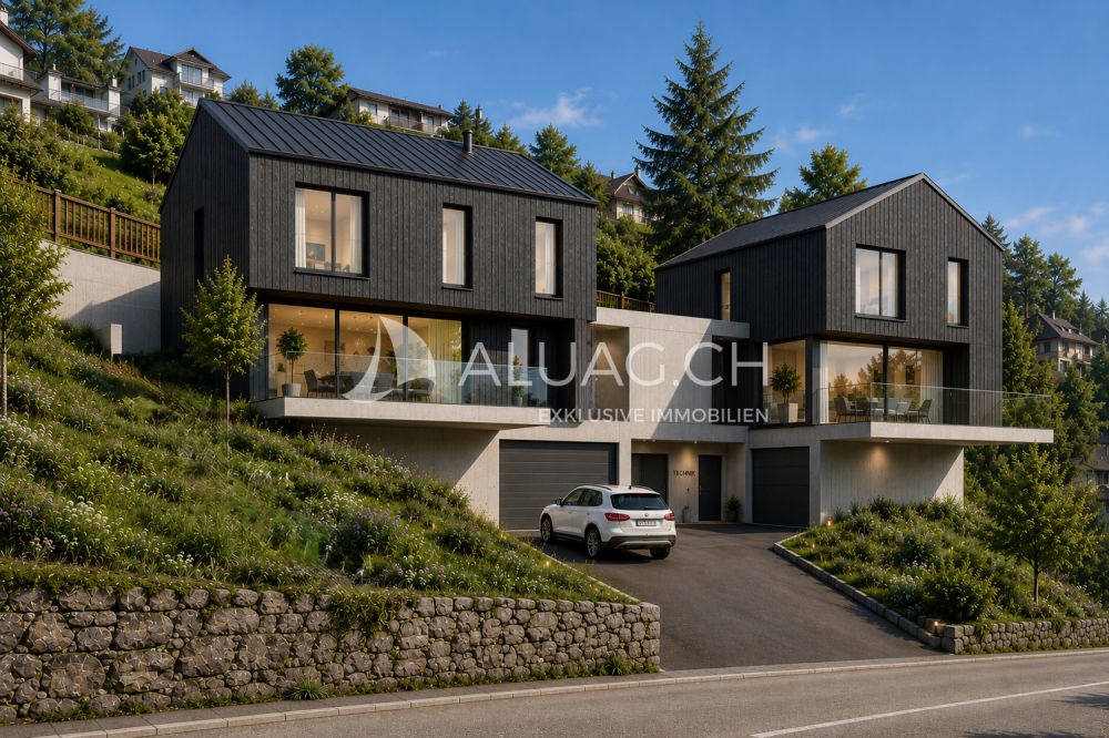 MODERNES WOHNEN OBERHALB DER STADT BIEL - Modernes Doppelhaus mit solider Fassade und charmantem Holzbau