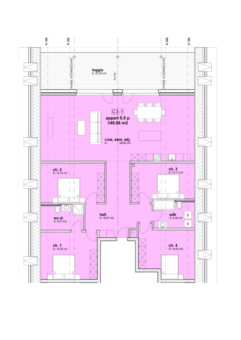 Attique dans les combles de 5,5, Minergie, terrasse de 33 m2 -  Bild 5
