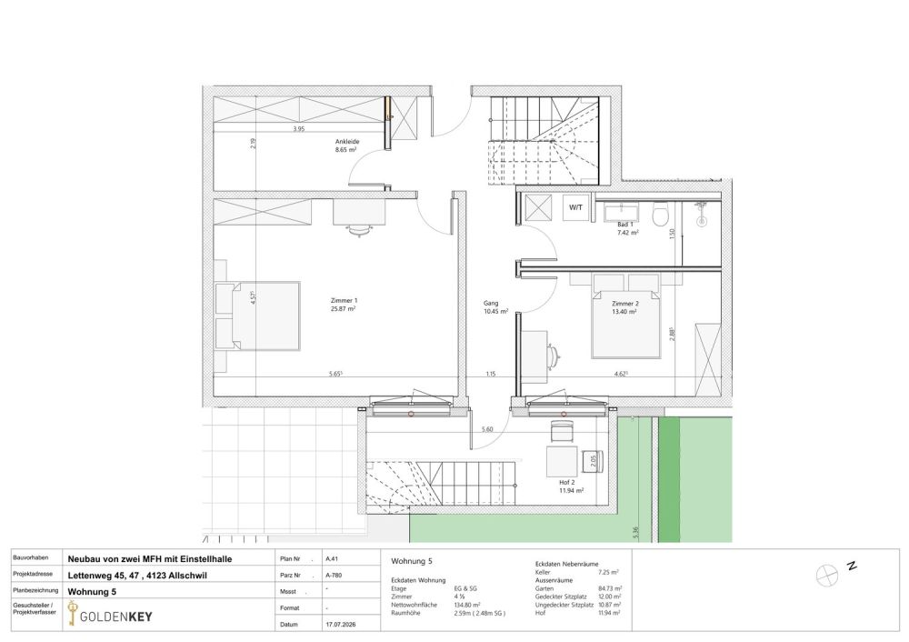 4.5-Zimmer-Gartenmaisonette - 135 m² Wohnfläche auf zwei Ebenen - W5 Sockelgeshoss
