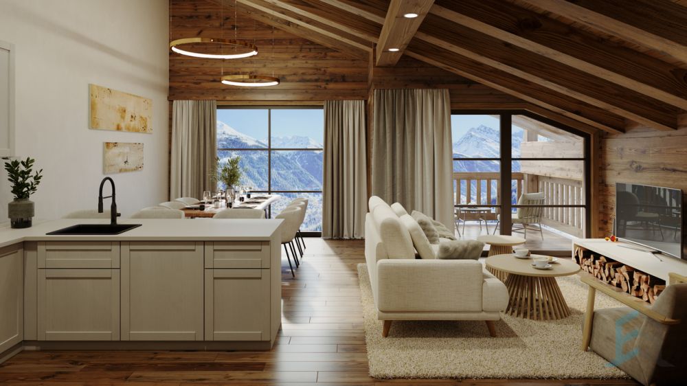 Weisshorn Lodge - Investissement locatif premium au coeur de Grimentz - Weisshorn Lodge - Séjour / Weisshorn Lodge - Aufenthalt / Weisshorn Lodge - Living room