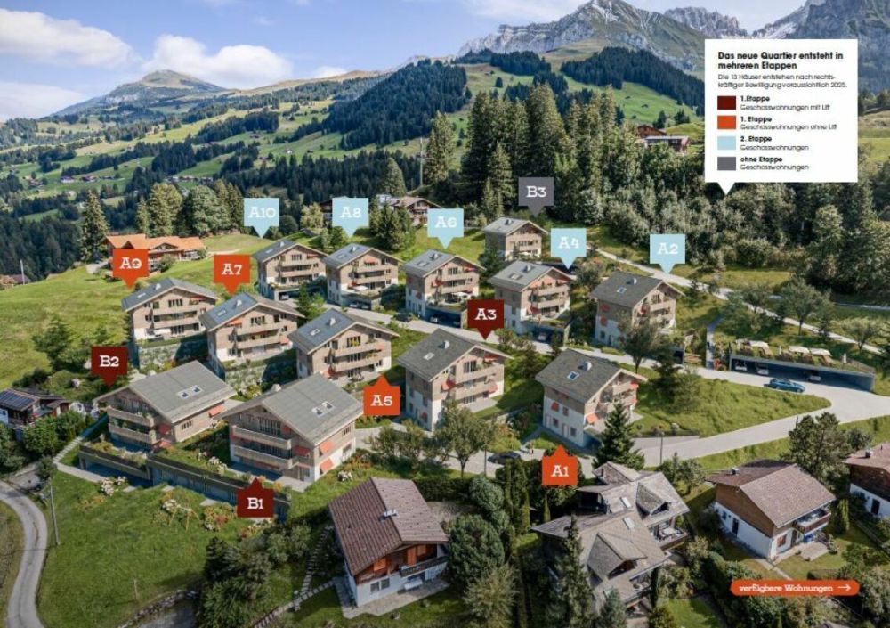Eggetli-Adelboden - 4½ Zimmer EG/OG Wohnungen - Übersicht Wohnüberbauung "Eggetli"