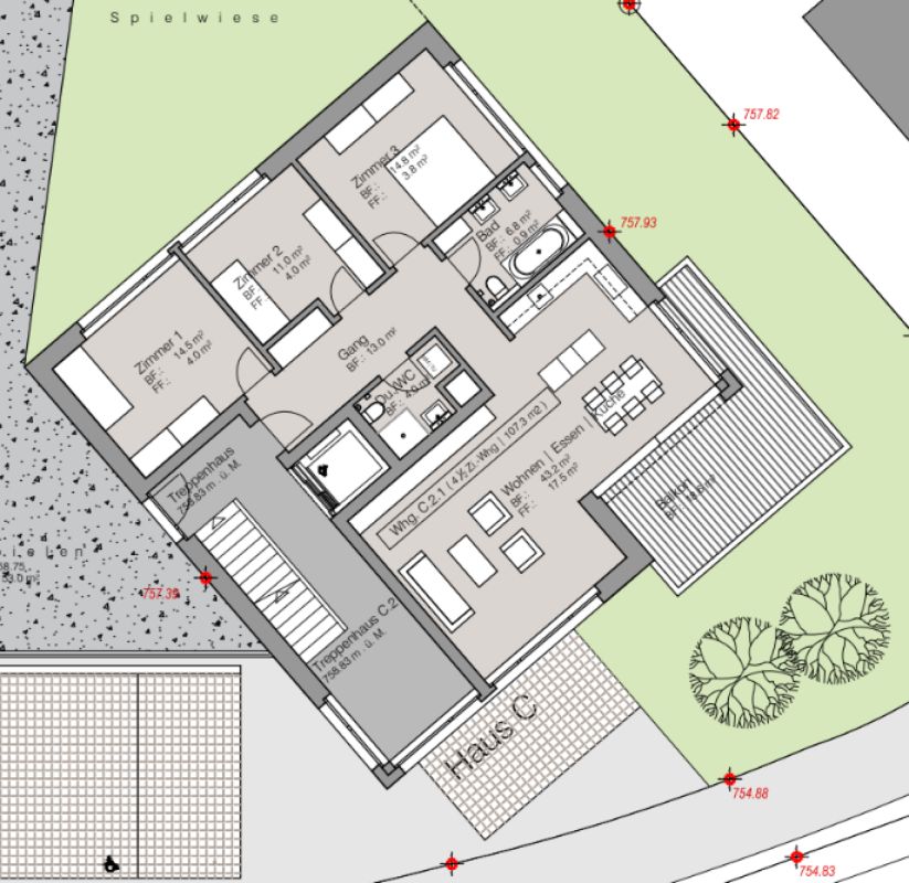 Überbauung Sonnmatt: Wg. C 2.1  (2. Wohnsitzbewilligung) - Grundriss