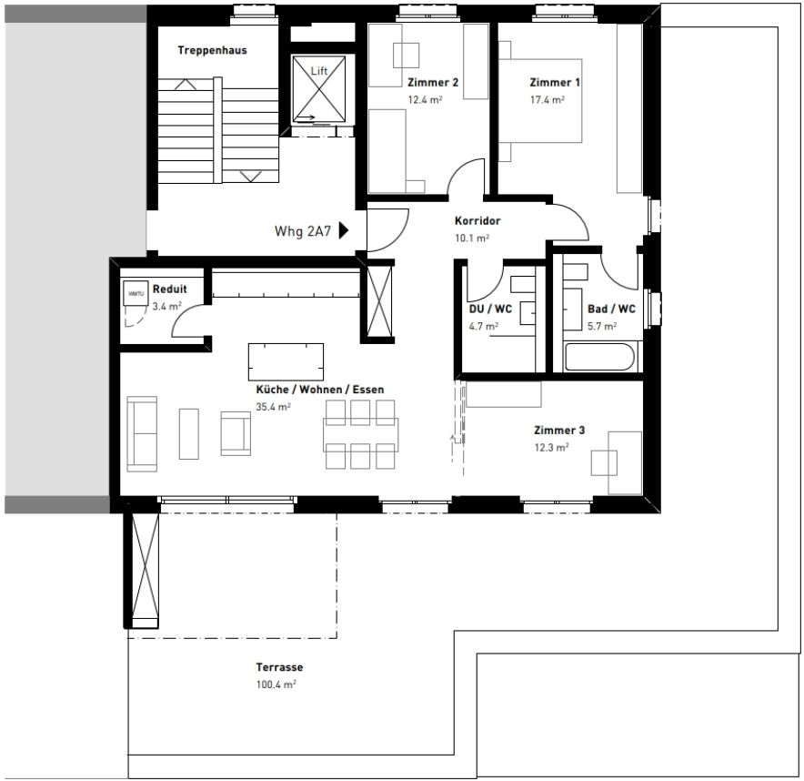 4.5-Zim.-Attika-Wohnung mit grosser Dachterrasse(ZA7) und verfügt  über eine Wohnfläche von 101 m2 - Bild 4