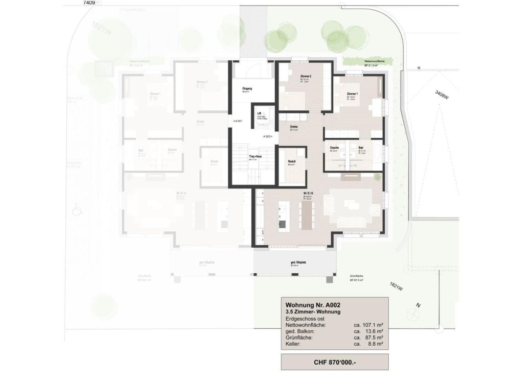 Willkommen Im Zentrum - Perfekte Wohnungen für jede Lebensphase! - Grundriss 3.5-Zi. Gartenwohnung