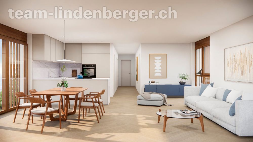 4½ Zi.-Neubauwohnung im 2. OG mit Hobbyraum und Parkplatz W3 - Koch- und Wohnbereich W2/W3