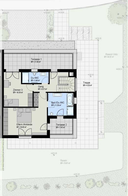 Modernes Eigenheim mit Panorama-Weitsicht ins Grüne und die umliegende Berglandschaft. - Attikageschoss