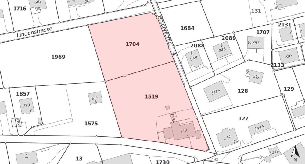 Liegenschaft mit grosser Landfläche und viel Bauland - Situationsplan