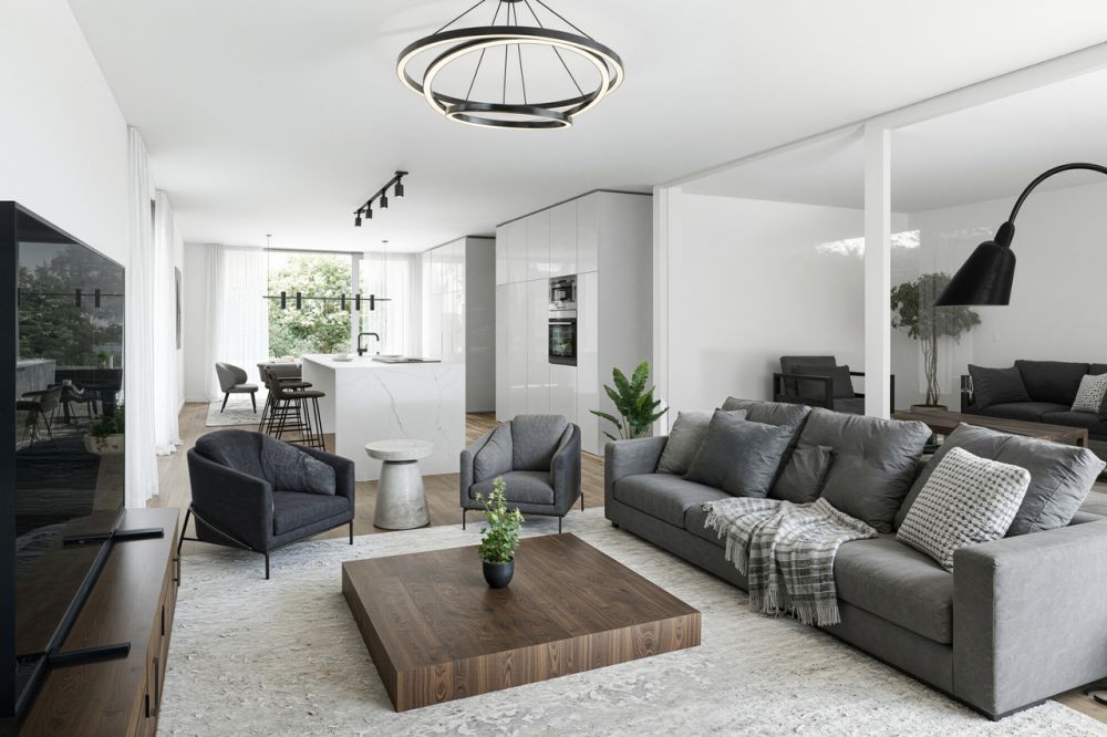 Neubauprojekt ,,Schachen" - 7 Traumhäuser im Grünen mit Minergie - Wohnen/Küche/Essen mit Wintergarten (Variante 1)