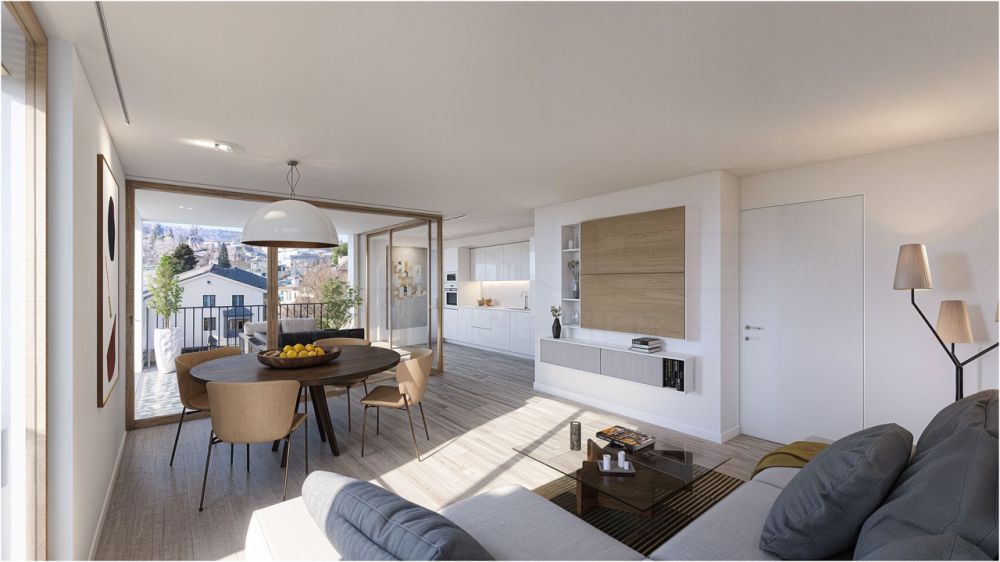 Nouvelle promotion à Fribourg ! Duplex attique de 6.5 pièces - Lots 1/3/5 - séjour, salle à manger et cuisine - Pervenches 6 (image non contractuelle)