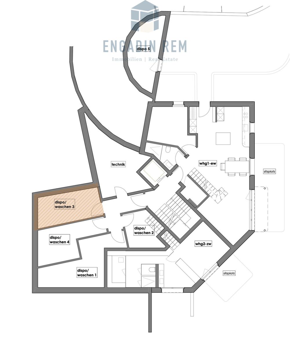 3.5-Zimmer-Zweitwohnung mit extra Raumhöhe - Disporaum / Wschküche im Erdgeschoss / Privata Laundry room, groundfloor / Loale lavanderia privato, pianoterra