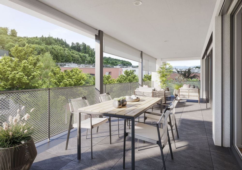 Weitsicht ins Grüne über den Dächern von Zofingen - Balkon