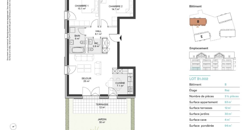Denges - Appartement 3,5 pièces avec terrasse et jardin de 42 m² - Appartement 3 pièces - image - 8