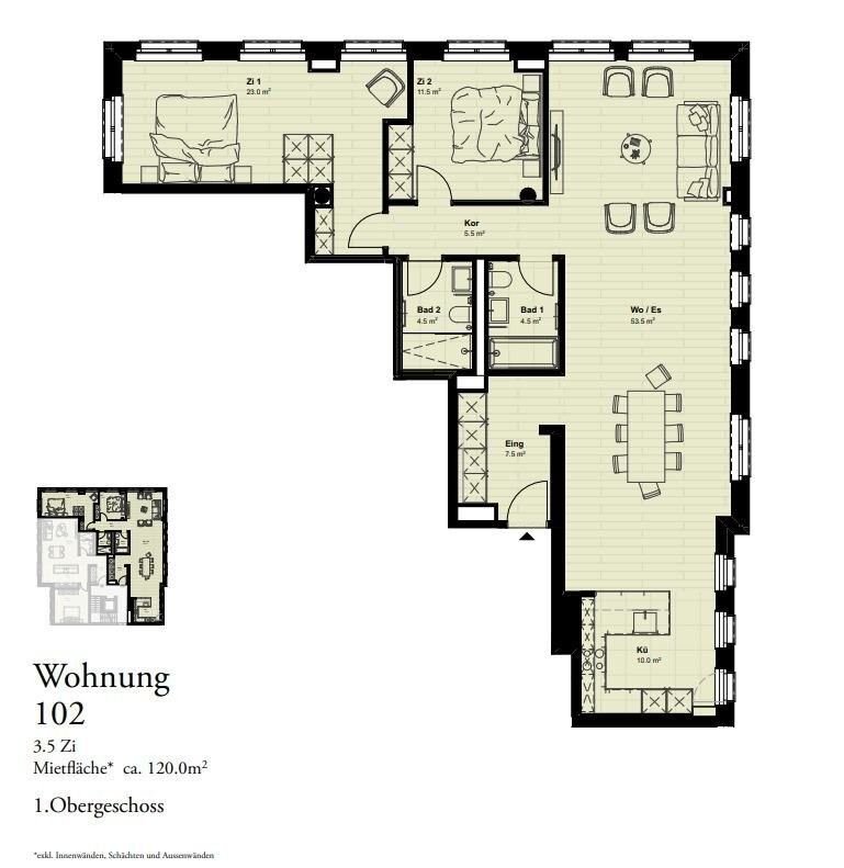 Erstbezug 3.5 Zimmerwohnung in Wetzikon - Grundrissplan