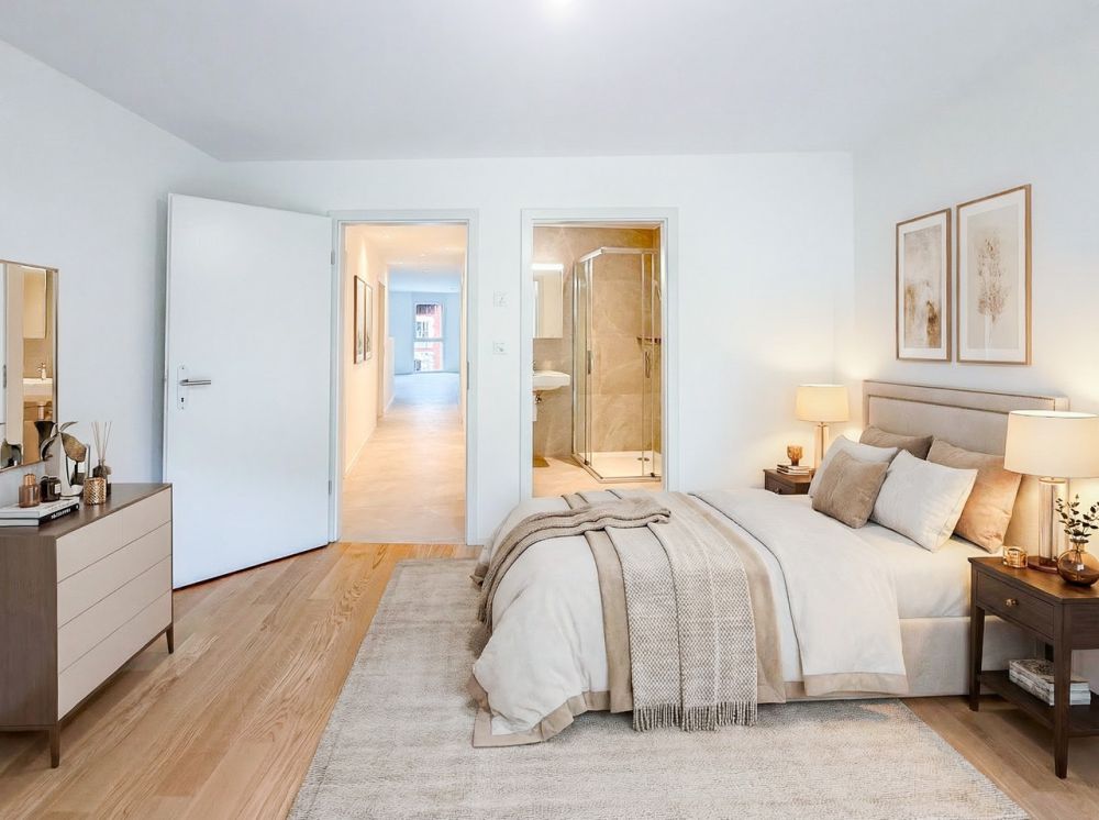Appt PPE neu von 4.5 Zimmern mit Balkon Campagne Pernod, Los B6 - 1 suite parentale avec salle de douche (image de synthèse)