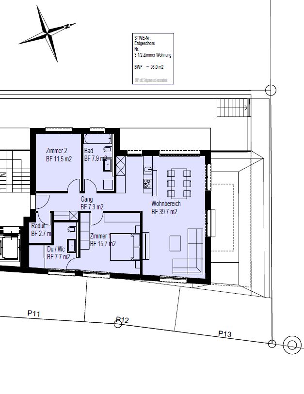 Exklusiver Neubau: 3.5 Zimmer- Gartenwohnung - Grundriss