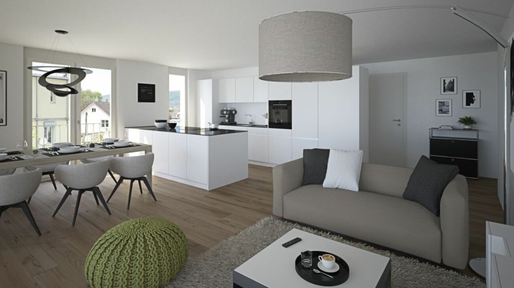 Attikawohnung mit grosser Terrasse und schöner Weitsicht - Wohnen und Küche