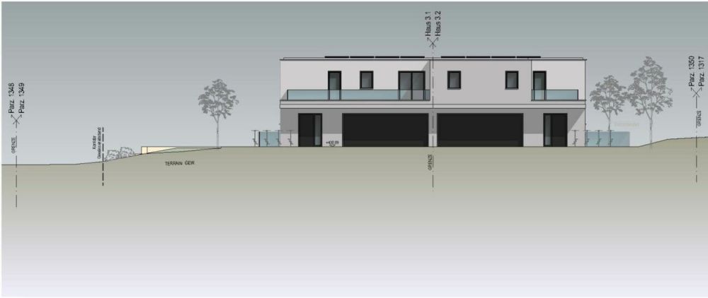 Modernes Eigenheim mit Panorama-Weitsicht ins Grüne und die umliegende Berglandschaft - Westfassade
