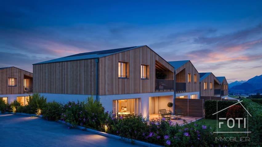 Villa NEUVE 4,5 p. de 131 m² - jardin, terrasse 39 m² et vue Dents-du-Midi - Mur - Façade - image de synthèse