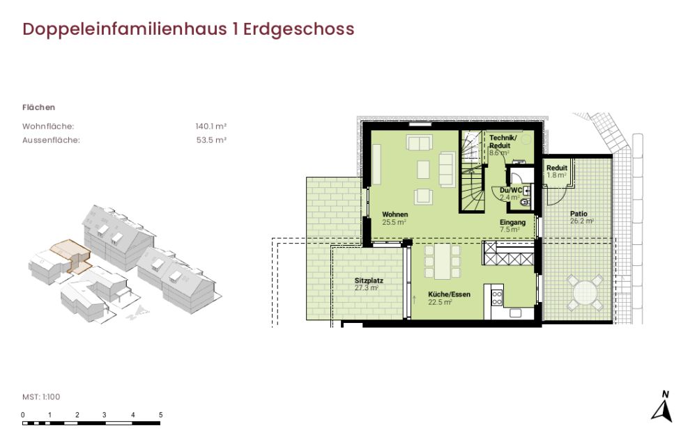 Neubauprojekt "im Gärtli" Wilchingen - Ihr modernes Doppeleinfamilienhaus - Grundriss Erdgeschoss