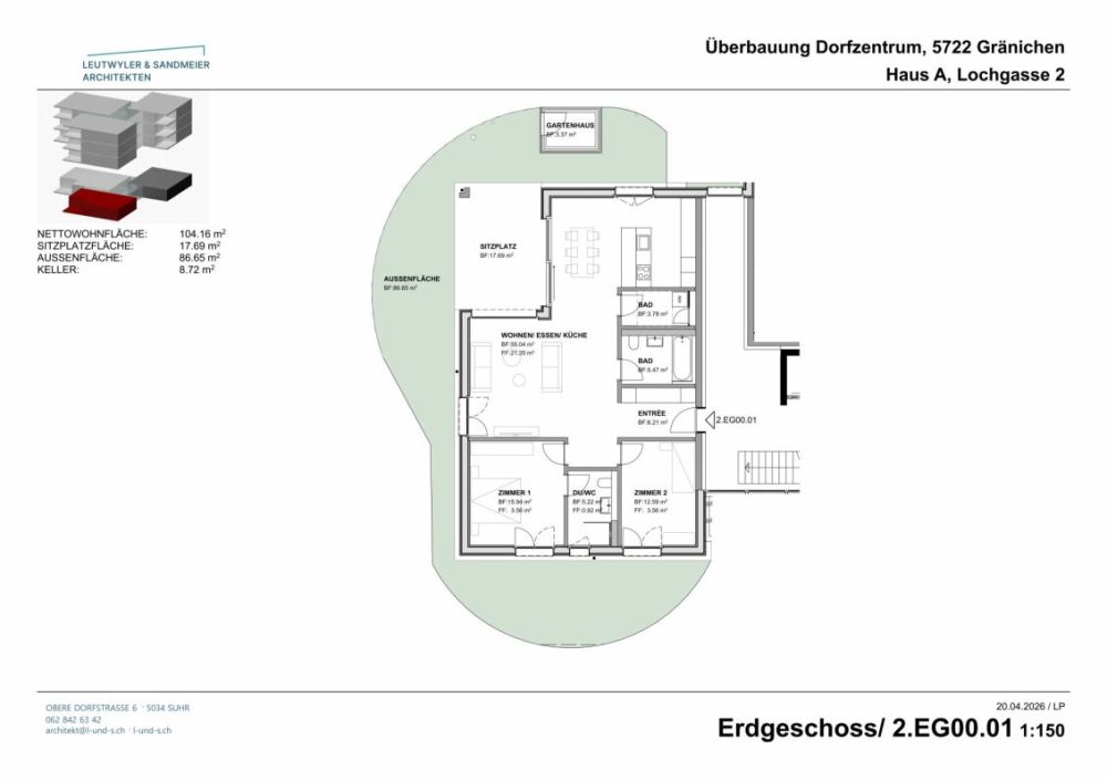 Im Herzen von Gränichen 3.5 Zimmer Neubau-Wohnungen - Haus A EG 3 1/2 Zimmer