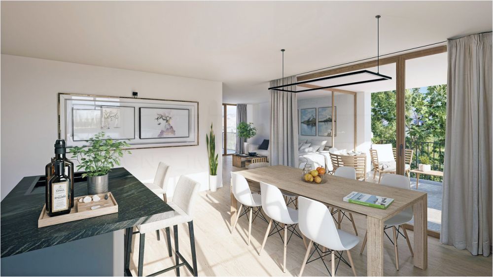 Nouvelle promotion à Fribourg ! Duplex attique de 6.5 pièces - Lot 2/4 - cuisine, salle à manger et loggia - Pervenches 6 (image non contractuelle)