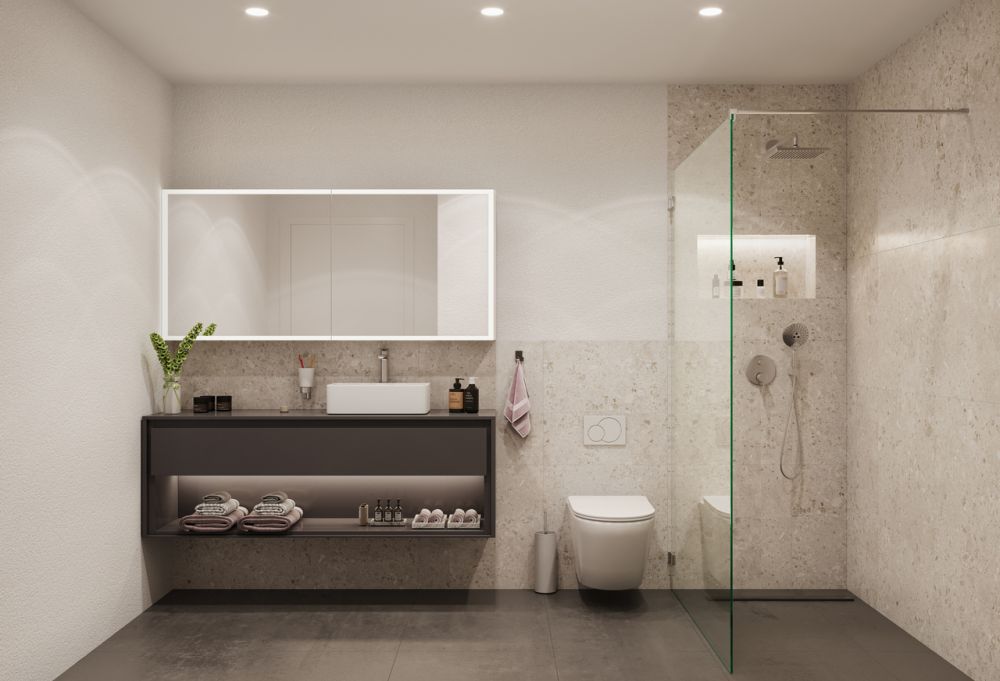 4.5 Z.-EG-Wohnung B im Haus A, 138 m² Netto Wohnfläche, 25m² Sitzplatz - WC - Dusche