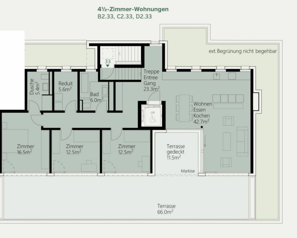 Letzte Attikawohnungen im Neubauprojekt Lammet Frick - 4.5-Zimmer-Attika (CHF 1'260'000.-)