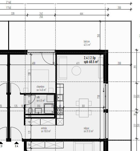 GRONE, 2,5 pièces neuf grand balcon et vue dégagée - plan de l'appartement 2,5 pièces