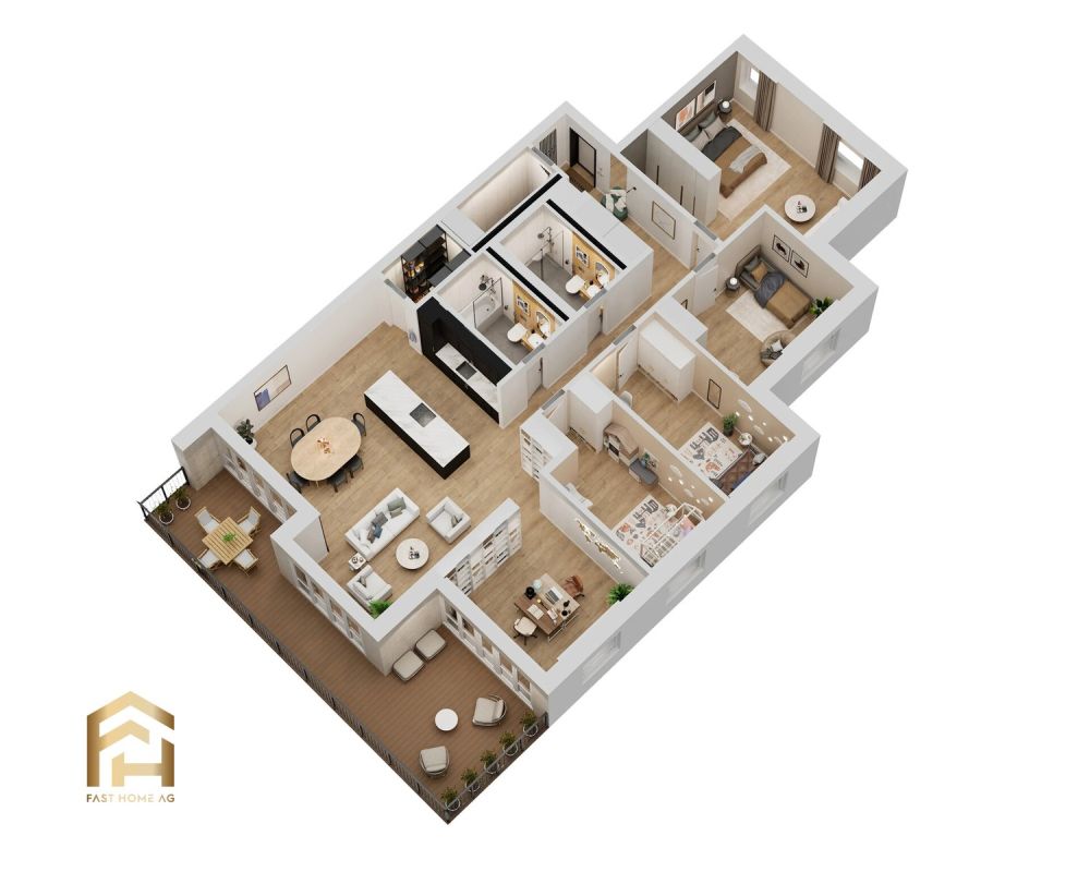 Grosszügige 5.5 Zimmerwohnung im Obergeschoss - MFH Imbach - Ansicht 3D 3