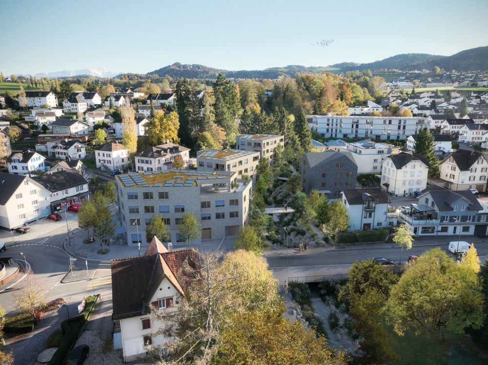 Empfangen Sie Ihre Gäste grosszügig  4.5-Zimmer-Neubauwohnung im Lind - Vogelperspektive