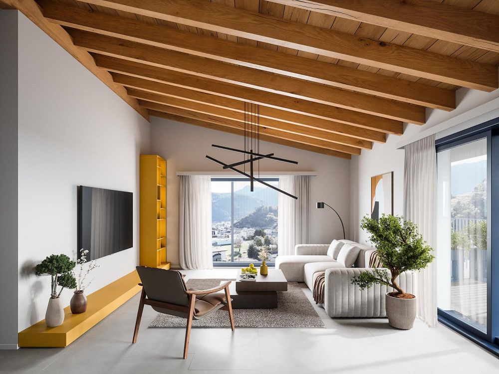 Très joli 3.5 pièces en attique à vendre à Martigny - Chantier en cours - Vue 3D - Séjour attique