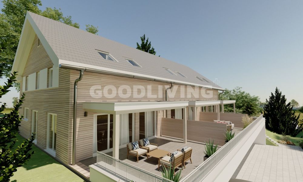 Neubau von 3 grosszügigen Einfamilienhäuser Baustart Frühling 2026! - Aussen Visualisierung mit Garten