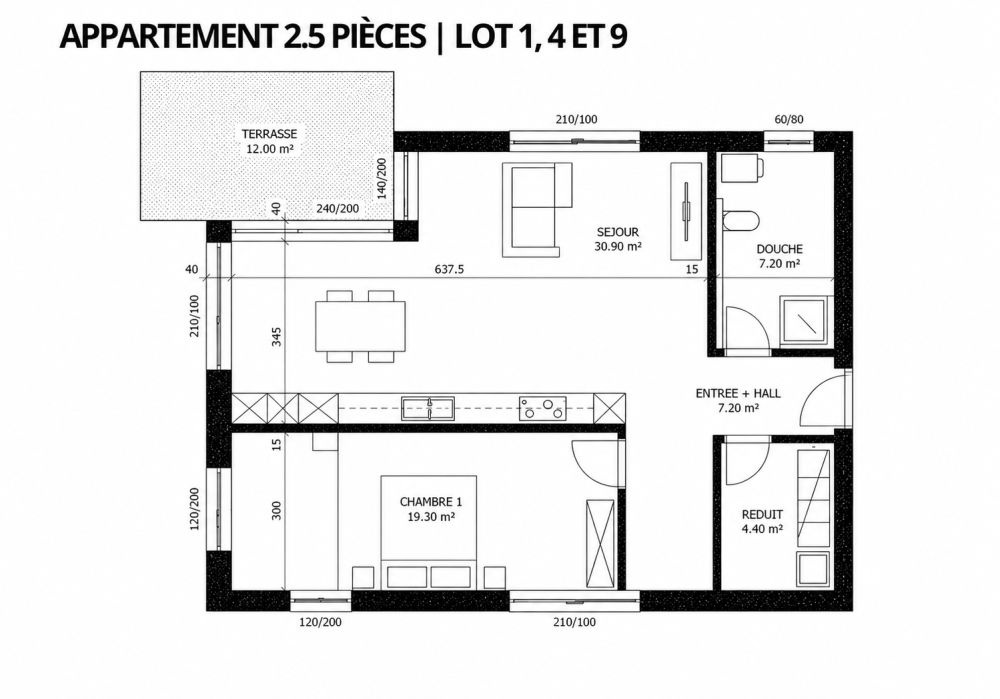 Promotion - La Frimesse à Vicques - Plan 2,5 pièces - lots n°1, 4, 9
