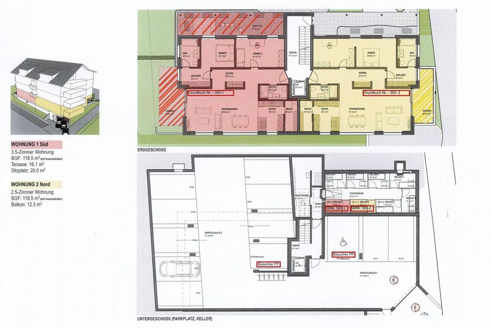 3.5- Zimmer Eigentumswohnung mit Sitzplatz - Grundrissplan 3.5- Zimmer Wohnung (Süd), Erdgeschoss