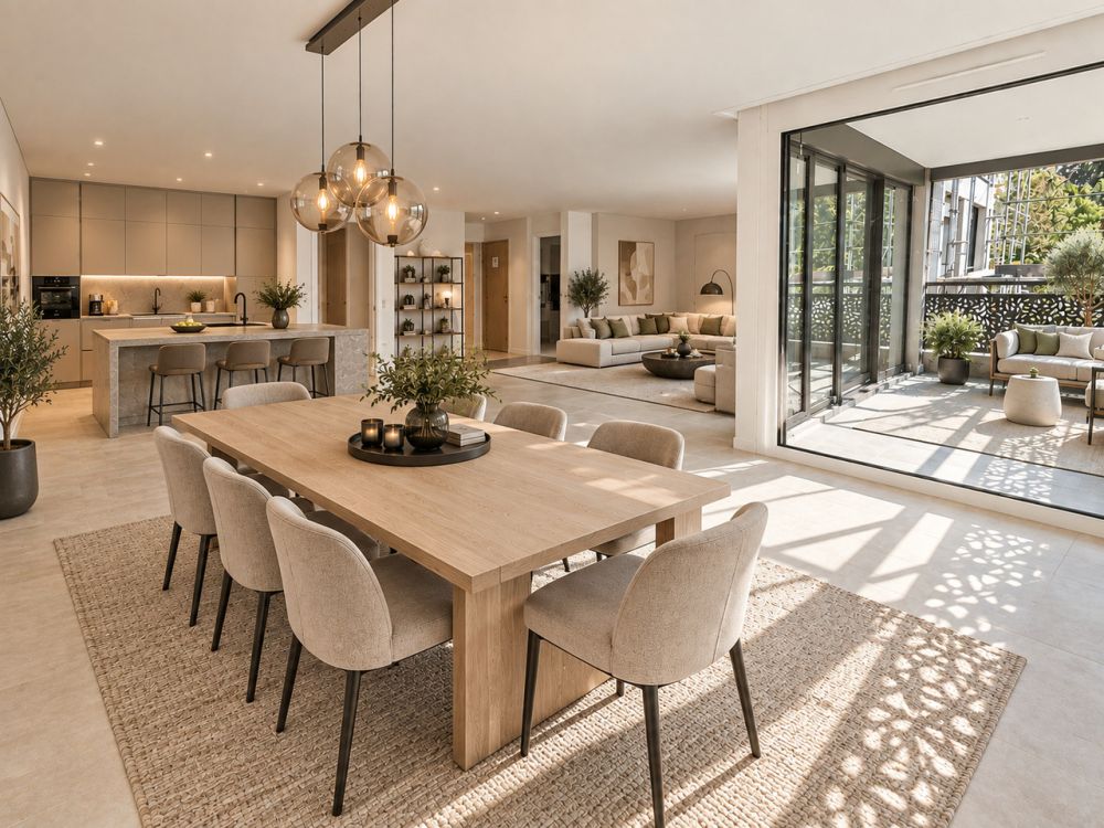helle, elegante EG-Maisonette-Wohnung mit Garten (C-1.1) - grosszügiges Wohnen-Essen mit Küche
