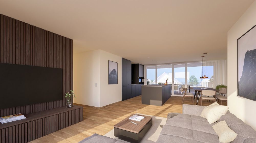 Moderne 3.5 Zimmer Neubauwohnung mit grossem Balkon - Wohnbereich