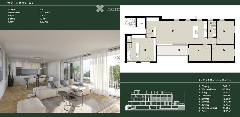 Gehobenes Wohnen in Allschwil – 5.5-Zimmer-Neubauwohnung mit Westbalkon und Einstellhalle -  Bild 6