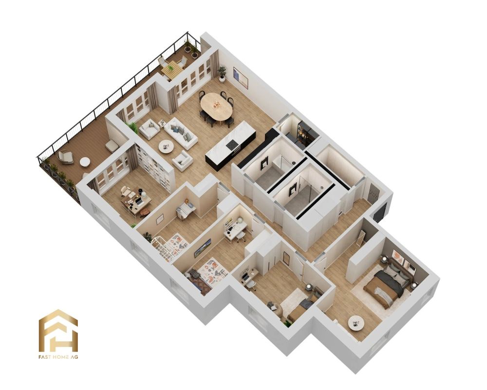 Grosszügige 5.5 Zimmerwohnung im Obergeschoss - MFH Imbach - Ansicht 3D 2
